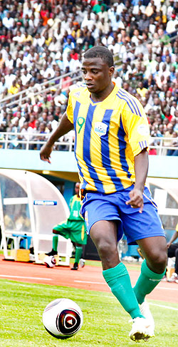 Elias Uzamukunda in action during Tuesdayu2019s return leg. The New Times / T. Kisambira