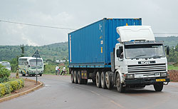 A Transit goods truck at Rugende heads for Rusumo from Kigali. The New Times / File.