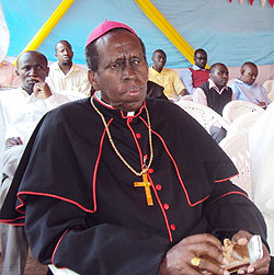 Bishop Smaragde Mbonyintege at the opening of the National Catholic youth forum at Kabgayi on thursday.The New Times / D Sabiiti.