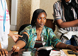 Hon. Connie Bwiza during the heart check up at Parliamentary Building yesterday. The New Times /T. Kisambira