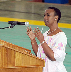 Minister Aloisea Inyumba challenged  Kigali City women to seize the existing opportunities to develop themselves. The New Times / J. Mbanda.