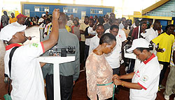 Some of the members of the public who turned up for free diabetes and heart disease testing exercise at Amahoro Stadium yesterday. The New Time / John Mbanda.