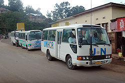 UNHCR buses ferrying refugees from DRC recently. More are expected to return to the country tomorrow. The New Times / File.
