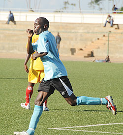 Kagere celebrates after scoring in a past league game. The striker scored a brace yesterday.The New Times / File.