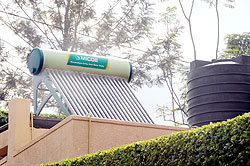 A Solar water heater on top of a building. EWSA has introduced the heaters as a way of saving energy.The New Times, John Mbanda.