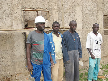 Some of the youth who graduated from Iwawa at a construction site in Nyamirambo. The New Times /  D.Umutesi