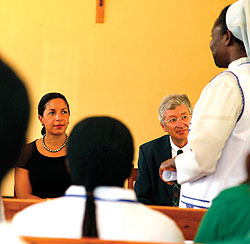 Susan Rice (in black) listens to a presentation from the healthcare service providers at the Masaka centre. The New Times / T. Kisambira