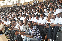 Teachers gathered at a function to mark World Teachersu2019 day. Teachers will start getting their bonuses with their salaries. The New Times / File