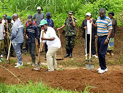  Governor Odette Uwamariya (R) and Hon. Evariste Kalisa, during community work in Rwamagana. The Sunday Times /Stephen Rwembeho