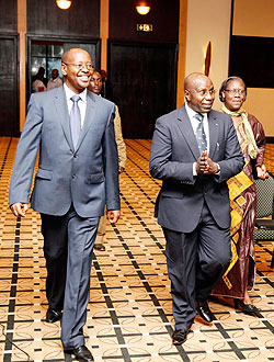 (L-R)Local Government Minister James Musoni, Premier Pierre Damien Habumuremyi, and State Minister Alvera Mukabaramba, on arrival at Serena. The Sunday Times /Timothy Kisambira