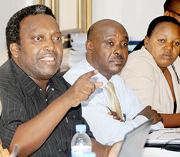 The PAC chairman, Juvenile Nkusi (L) during one of the sessions last week. The New Times/ File