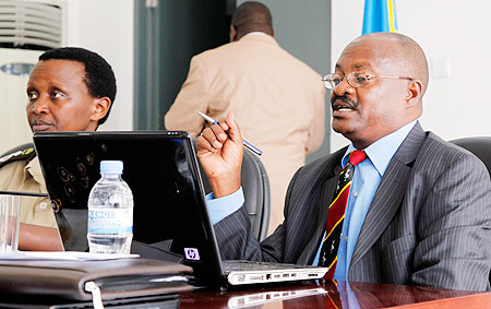 Mary Gahonzire (L) the Deputy Commissioner General Rwanda Correctional Services with her Ugandan counterpart during the meeting, yesterday. The New Times /Timothy Kisambira