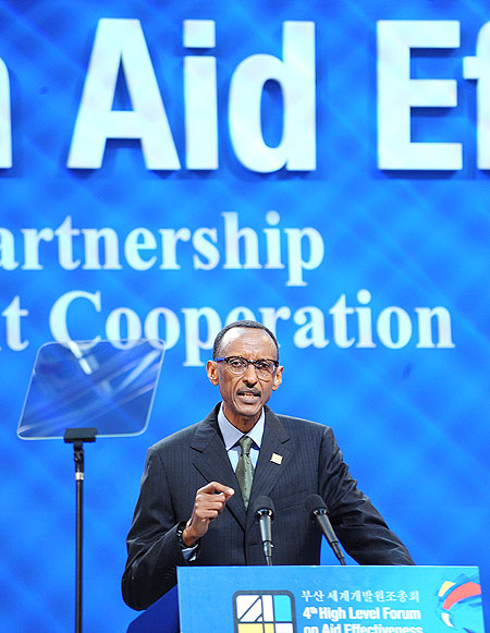 President Kagame delivers the Keynote Speech at the High Level Forum on aid effectiveness in Busan, Korea, yesterday. The New Times / Village Urugwiro.
