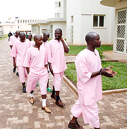 Grenade suspects entering court yesterday. The New Times / Timothy Kisambira.