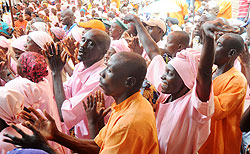 Nsinda Prison Inmates celebrate before being released earlier this week. The New Times / J. Mbanda.