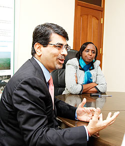 Atur B Jain of Jain Irrigation System with Minister Dr Agnes Kalibata yesterday. The New Times / T. Kisambira