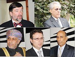 L-R:David Collins- Canada,Raul Fernando- Dominican Republic,Yahya Bin Moosa Bin Issa Al-Bakri- Sultanate of Oman,Marek Libricky- Czech Republic,Habib Mahfud - Sahrawi Arab Democratic Republic.