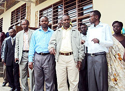 District officials inspect classrooms at GS Nyarusange. Photo-New Times/Daniel Sabiiti