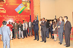 Chenese Ambassador Shu Zhan addresses the dignatories during the launch of the film week at the Chinese Embassy in Kigali
