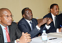 (L-R)  Keriako Tobiko, the head of Prosecutions, Kenya, Martin Ngoga, of Rwanda and Richard Butera, of Uganda during the meeting yesterday.The New Times / T. Kisambira.