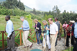 Diplomats tour Sabyinyo Silverback Lodge on Thursday. The New Times/ John Mbanda.