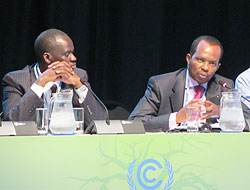  Natural Resources Minister, Stanislas Kamanzi, and Rwanda's envoy in South Africa, Vincent Karega, during their meeting in Durban yesterday.