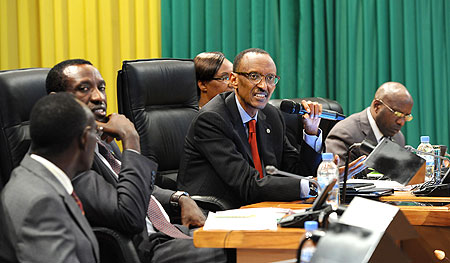 President Kagame and other senior government officials during the opening of the National Dialogue (Umushyikirano) yesterday. The New Times / Village Urugwiro.