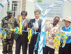 Korean Ambassador to Rwanda, Heon Lee(center) at  the opening of the centre.  The New Times / D. Sabiiti.