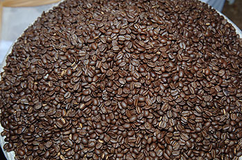 Roasted coffee beans.