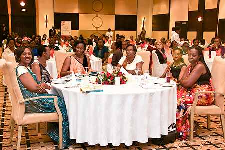 First Lady, Mrs  Jeannette Kagame (3rd left) with senior women leaders  at the launch of Rwanda Women Leaders Network on Saturday. The New Times / Gaby Dusabe.