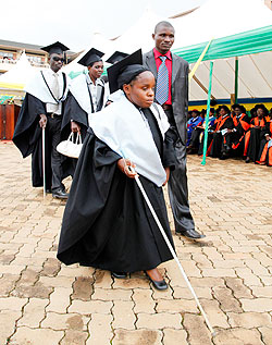 Some of the  visually impaired during a graduation ceremony at KIE. PLWDs have called for more schools that cater for their needs. The Sunday Times / File.
