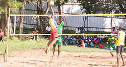 People enjoy a beach volley game during X mas celebrations in Karongi. The New Times / Sam Nkurunziza.