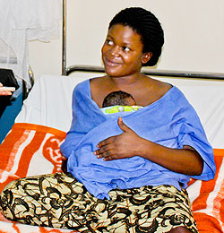 A Mother practicing Kangaroo Care  in Muhima Hospital. 