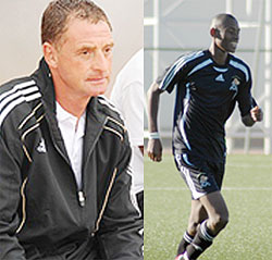 L-R: APR's coach  Ernest Brandts, Jean Baptiste Mugiraneza is one of key players missing for APR through injury. The New Times/File.