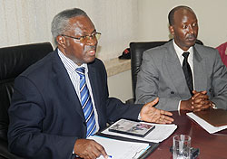Disaster Preparedness Minister Marcel Gatsinzi Gatsinzi (L) and the PS Antoine Ruvebana during the Press Conference yesterday.The New Times / J. Mbanda