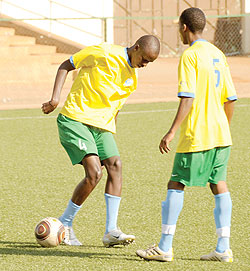 Faustin Usengimana (left) training with team mates as the U-17 team prepared to compete in the Fifa World Cup last year. The New Times/File.