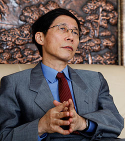 Chinau2019s Ambassador to Rwanda, Shu Zhan, talks to the press yesterday. The New Times / T.Kisambira.