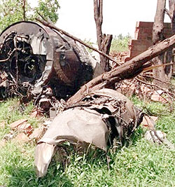 Part of the wreckage of the Dassault Falcon 50 9XR-NN. AP photo.