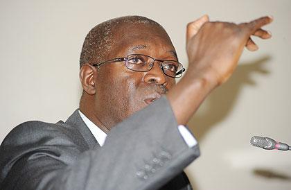 Minister Anastase Murekezi addressing the media yesterday. The New Times / J. Mbanda 