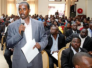 Gatsibo District Mayor Ambrose Ruboneza speaking at the meeting. The New Times / T. Kisambira 