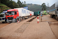 Trucks at Gatuna border post. Rwanda and Uganda are moving to eliminate Non Tarrif Barriers. 