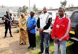 The Suspects; (left to right) Hamidah Uwihanganye, Nkundabagenzi Isa, Yahaya Mukundabantu and Hashim Habimana. The New Times / John Mbanda.