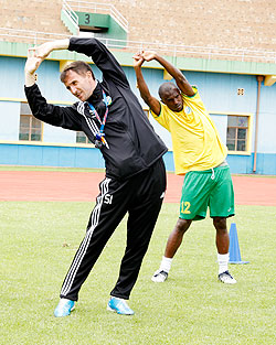 Amavubi coach Micho (L) expects a more clinical display from the wasps this afternoon.The New Times / T. Kisambira