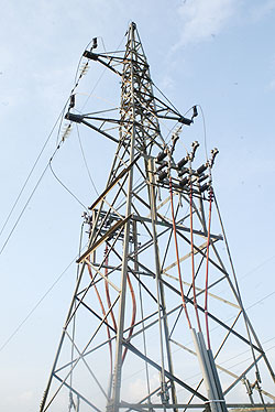 Electricity transmission lines. Businesses in Nyagatare have suffered as a result of constant power blackouts. The Sunday Times / File