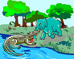 The crocodile pulled at Elephantu2019s nose.