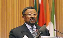 African Union Commission chairman Jean Ping addresses an emergency summit of the AU Peace and Security Council in Ethiopiau2019s capital Addis Ababa.