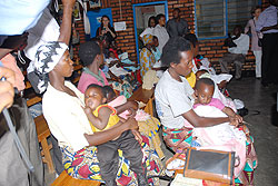 Mothers at a local health centre.  Malaria prevalence in the country is still high in some areas despite the inroads made to help eradicate the disease in the last five years. The New Times / File.