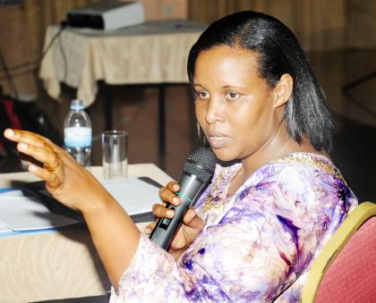 Chief Gender Monitor Oda Gasinzigwa makes a point at the meeting. The New Times / John Mbanda.