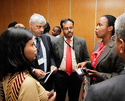 The Chief Operating Officer of Rwanda Development Board, Clare Akamanzi (2nd right) talks to the visiting delegation  of twenty Indian investors. The New Times T. Kisambira.