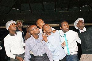 Rwandan comedians during one of the Comedy Knight shows. Net photo.